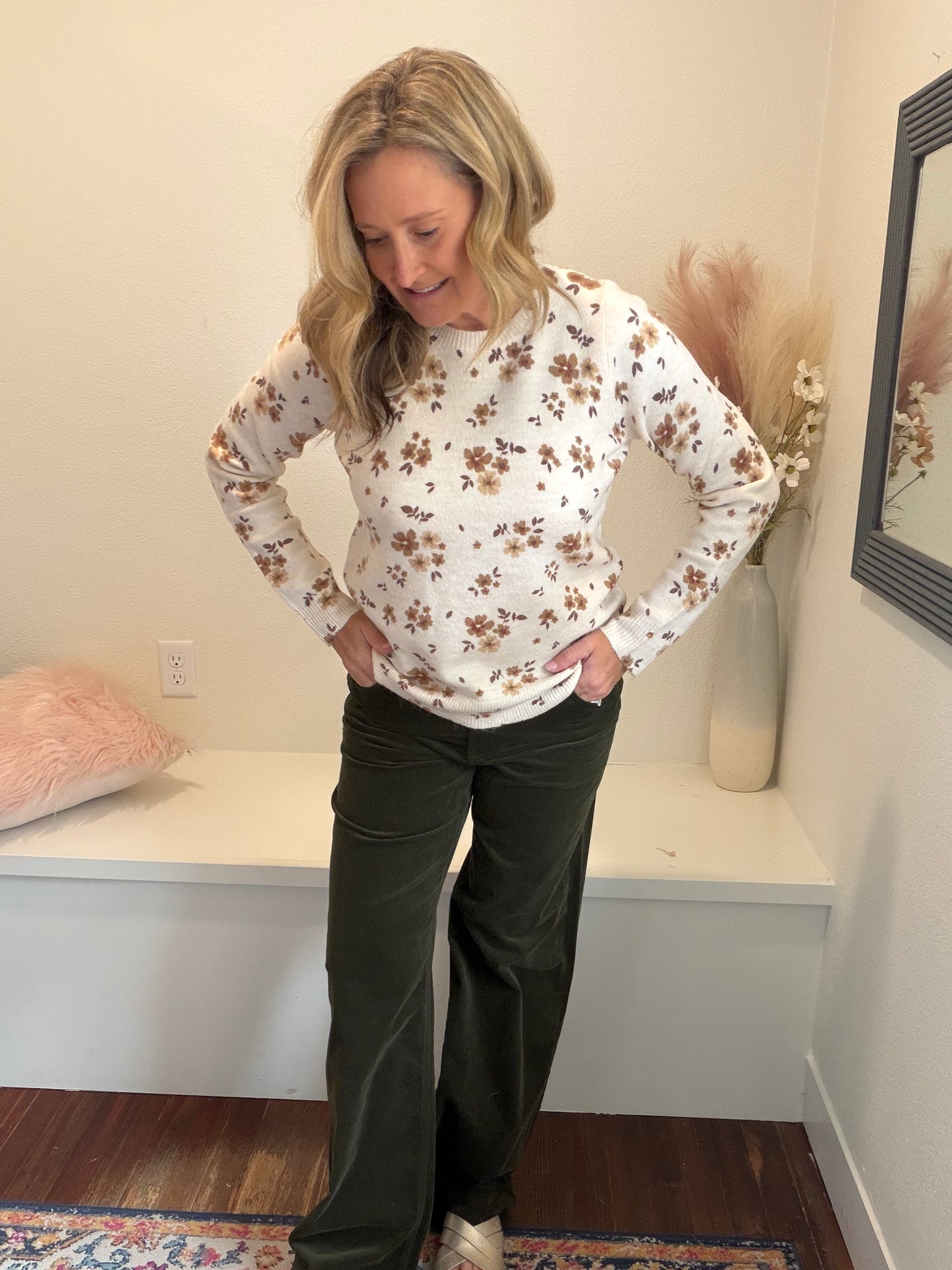 Taupe Floral Sweater