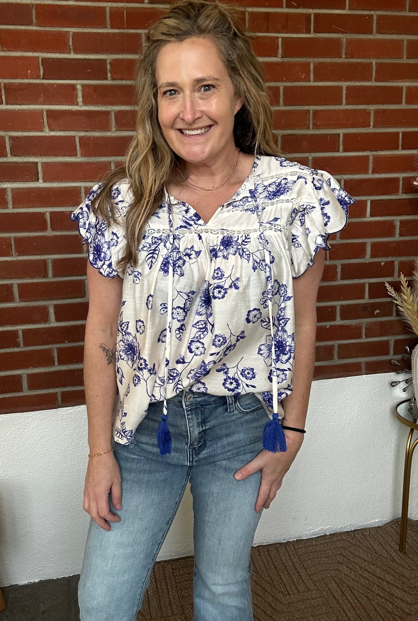 Royal Blue Floral Blouse
