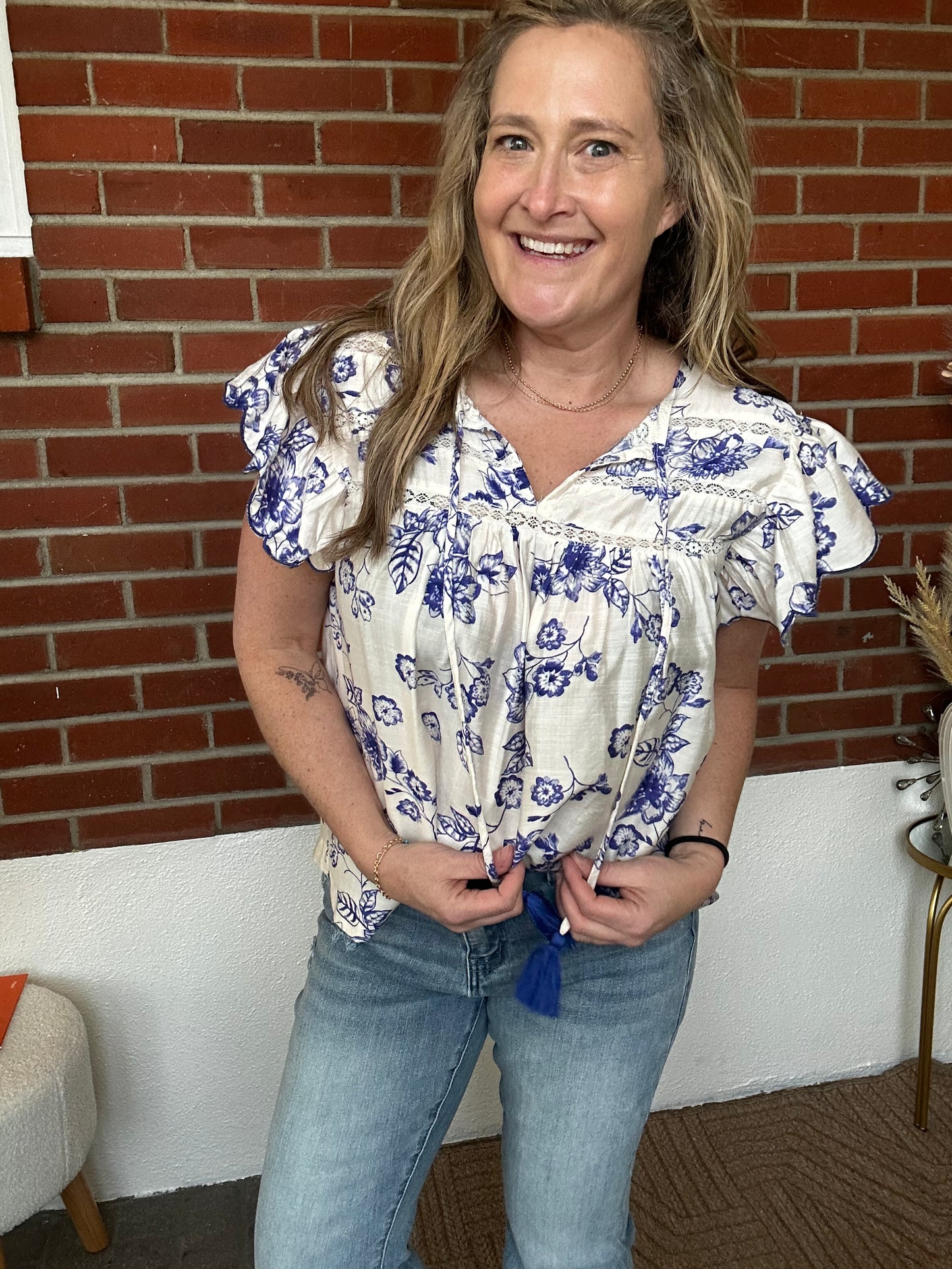 Royal Blue Floral Blouse