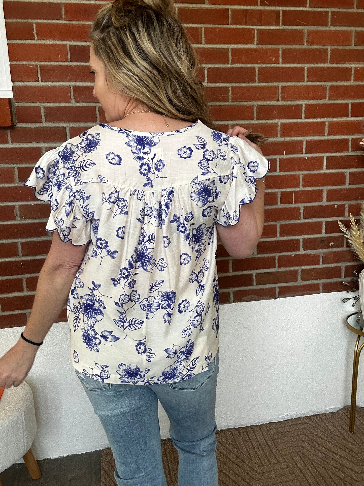 Royal Blue Floral Blouse