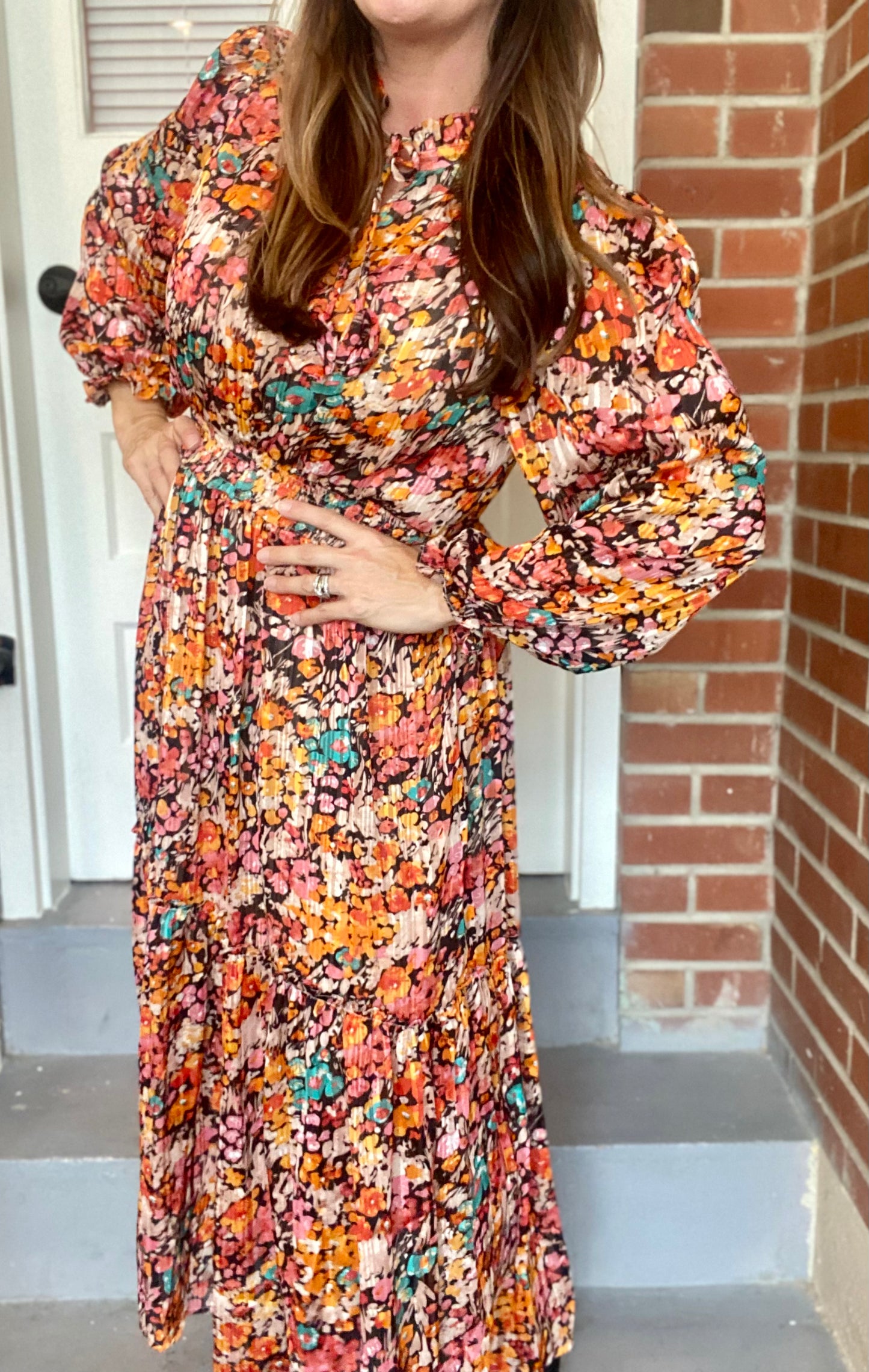 Metallic Floral Midi Dress