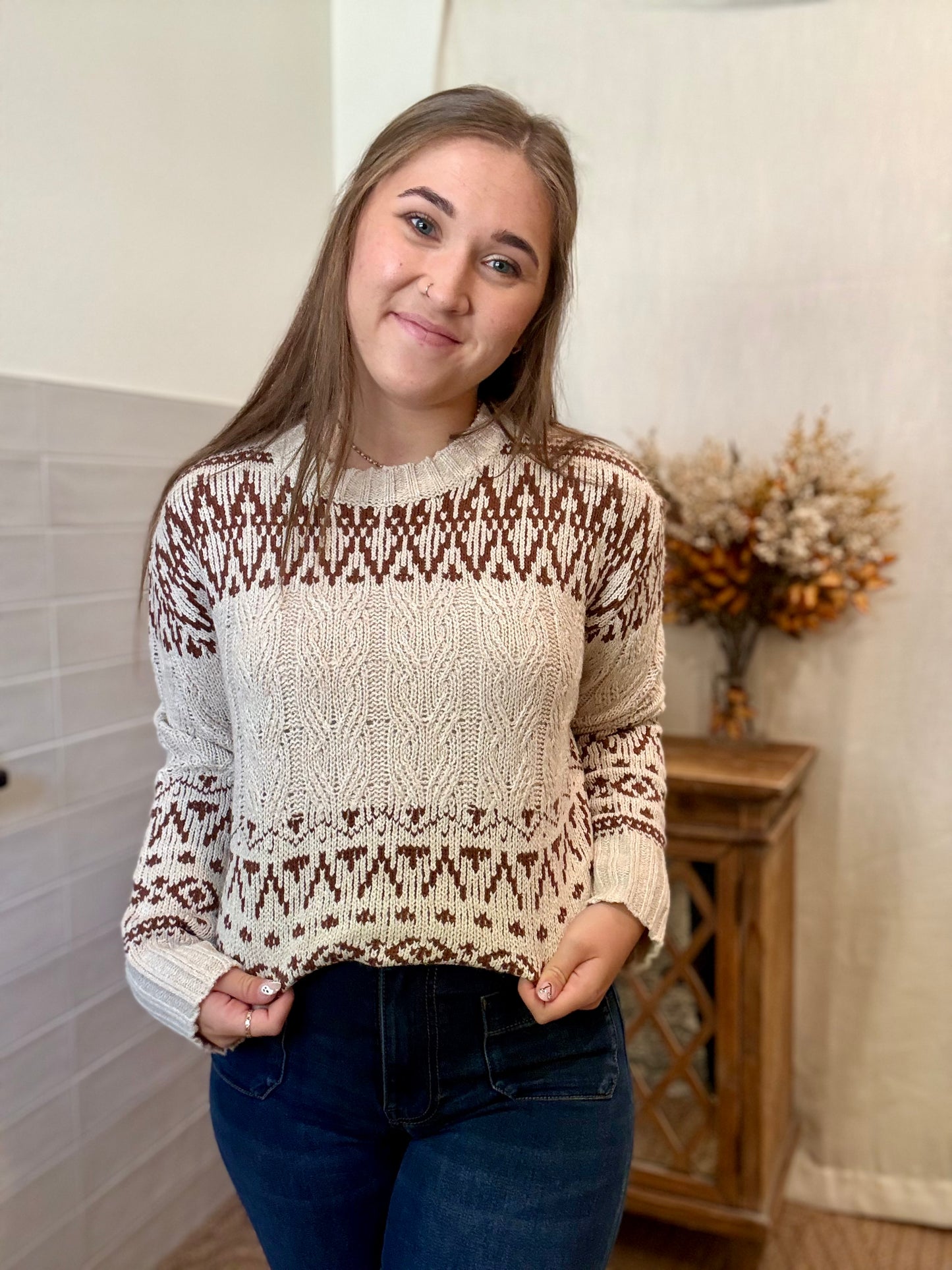 Cozy Cable Sweater - Brown