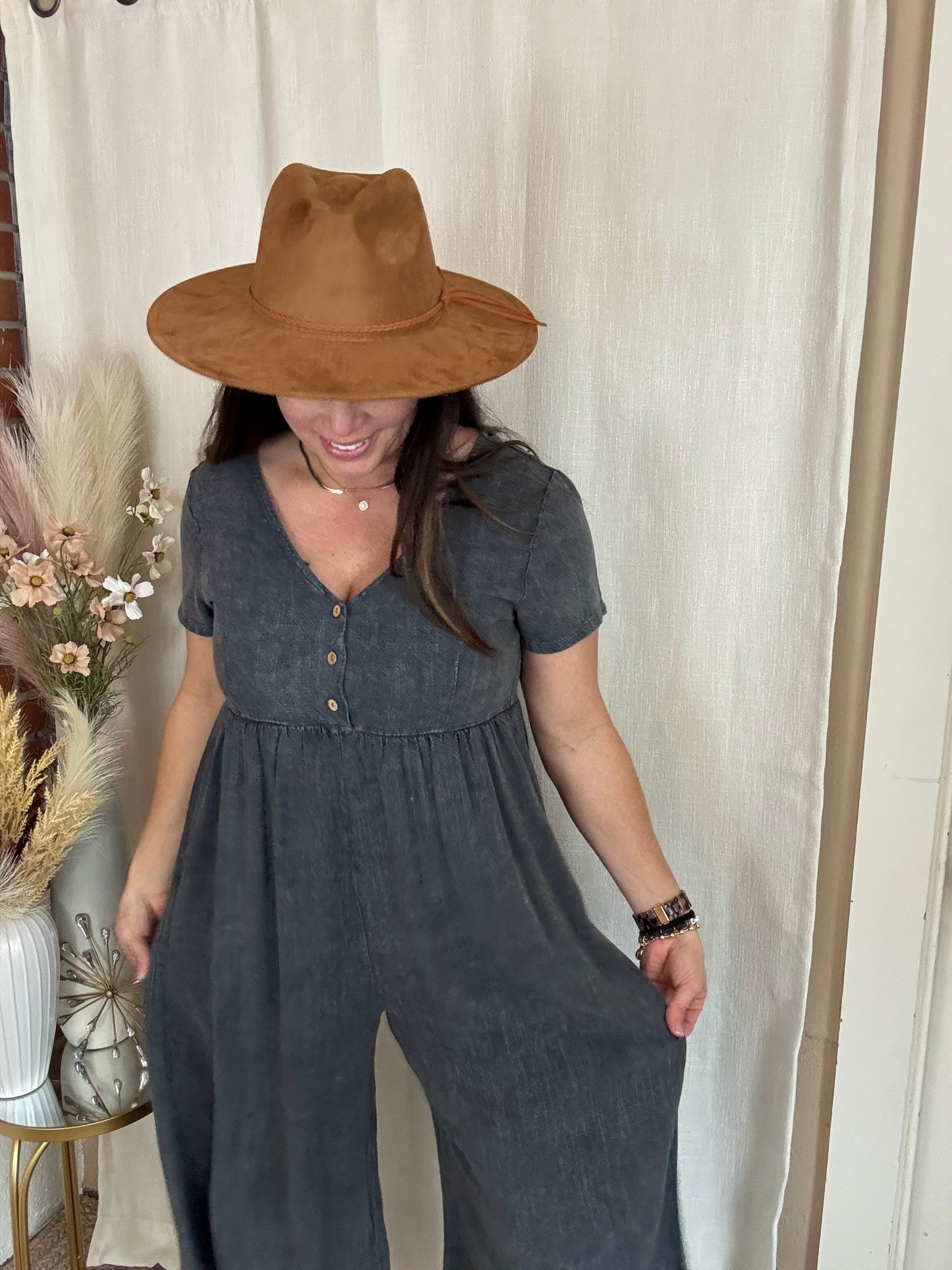 Mineral Wash Wide Leg Jumpsuit
