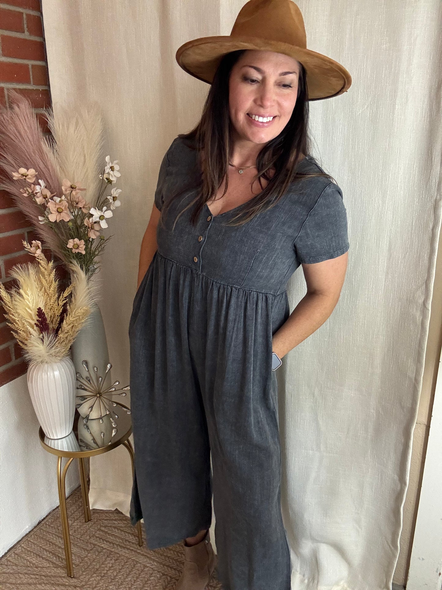 Mineral Wash Wide Leg Jumpsuit