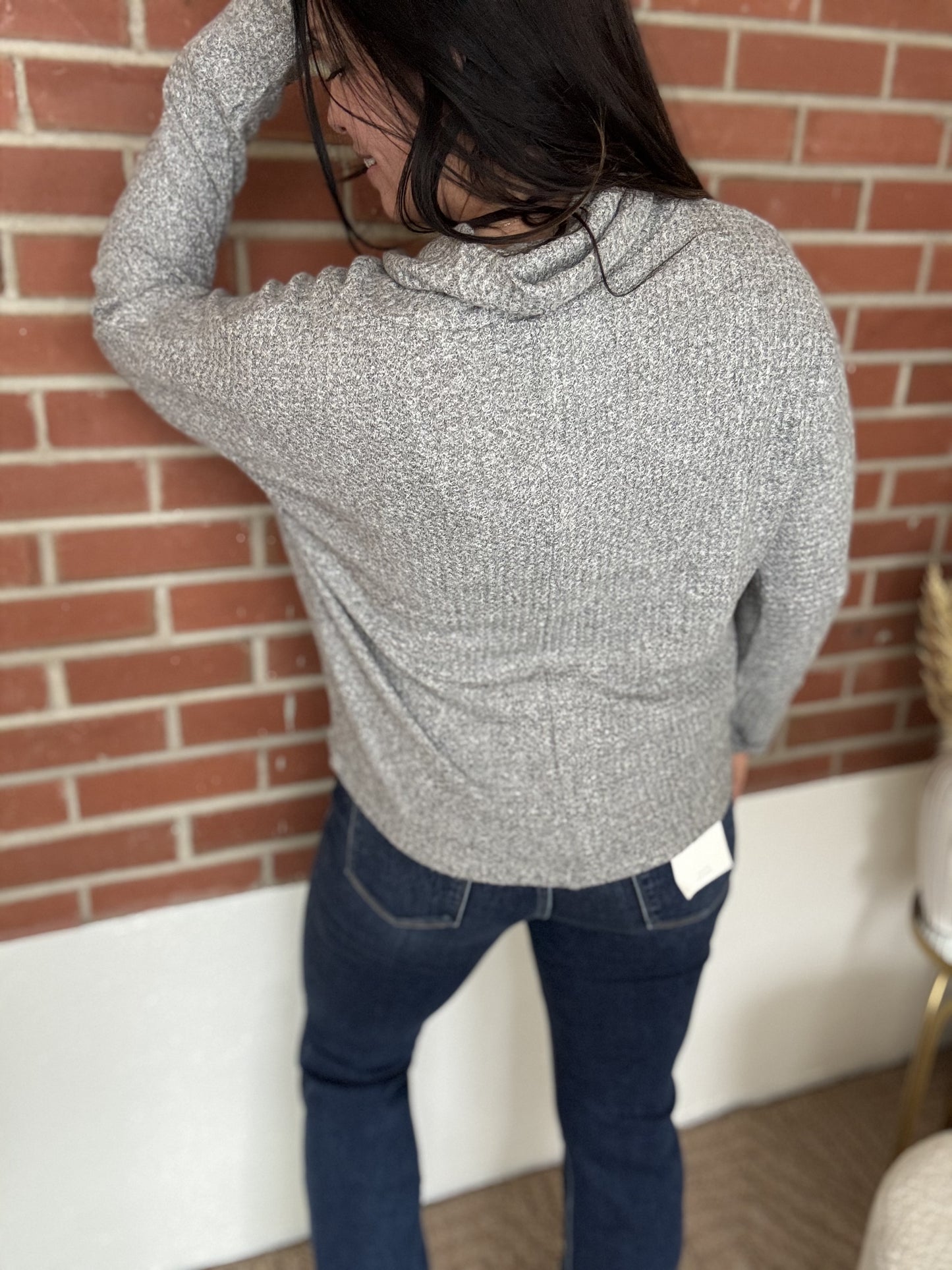 Heather Grey Brushed Waffle Knit Top