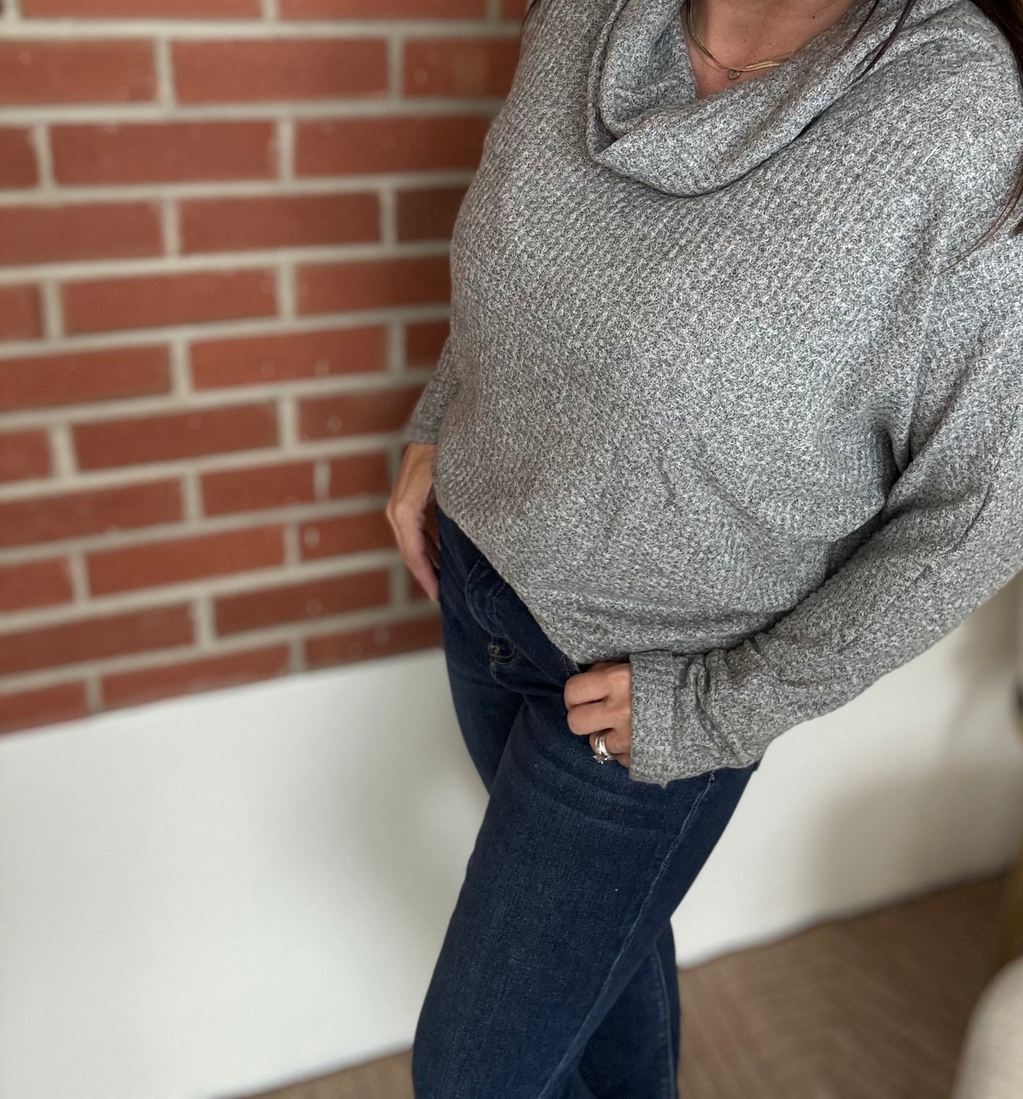 Heather Grey Brushed Waffle Knit Top