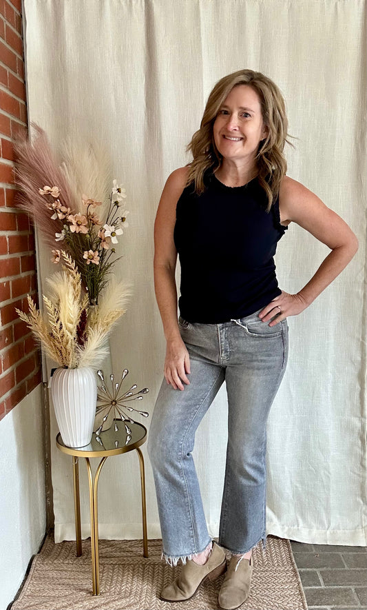 Slant High Rise Mini Bootcut Jeans