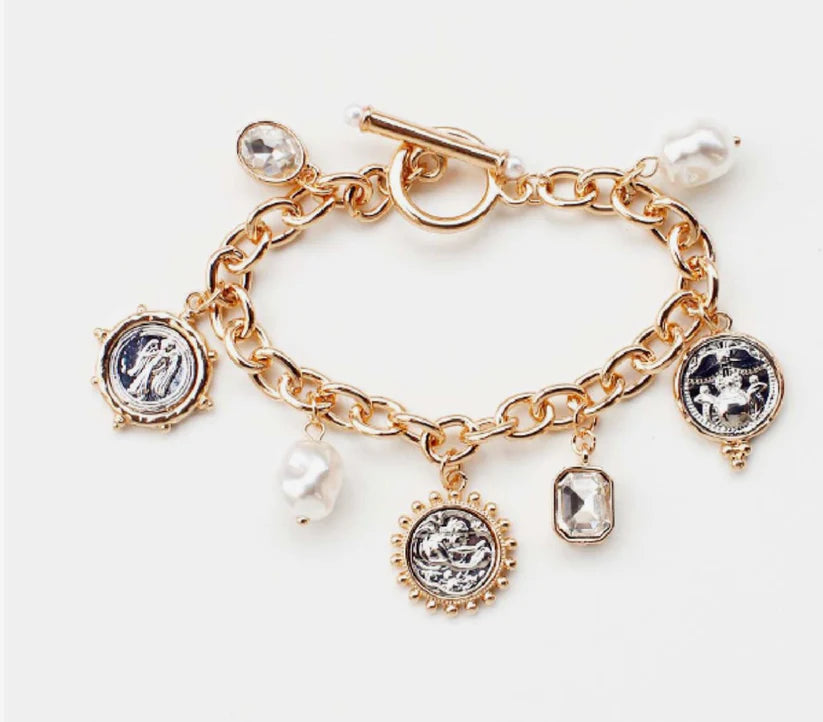 Gold Coin and Pearl Bracelet