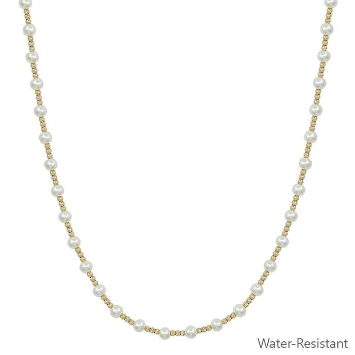 Water Resistant Pearl and Gold Necklace