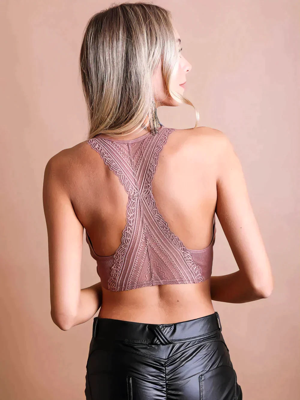 Seamless Front Lace Racerback Bralette - Beige