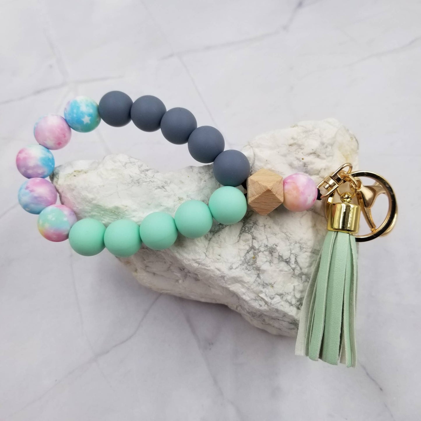Tie Dye Silicone Bead Bangle Keychain - Several Styles