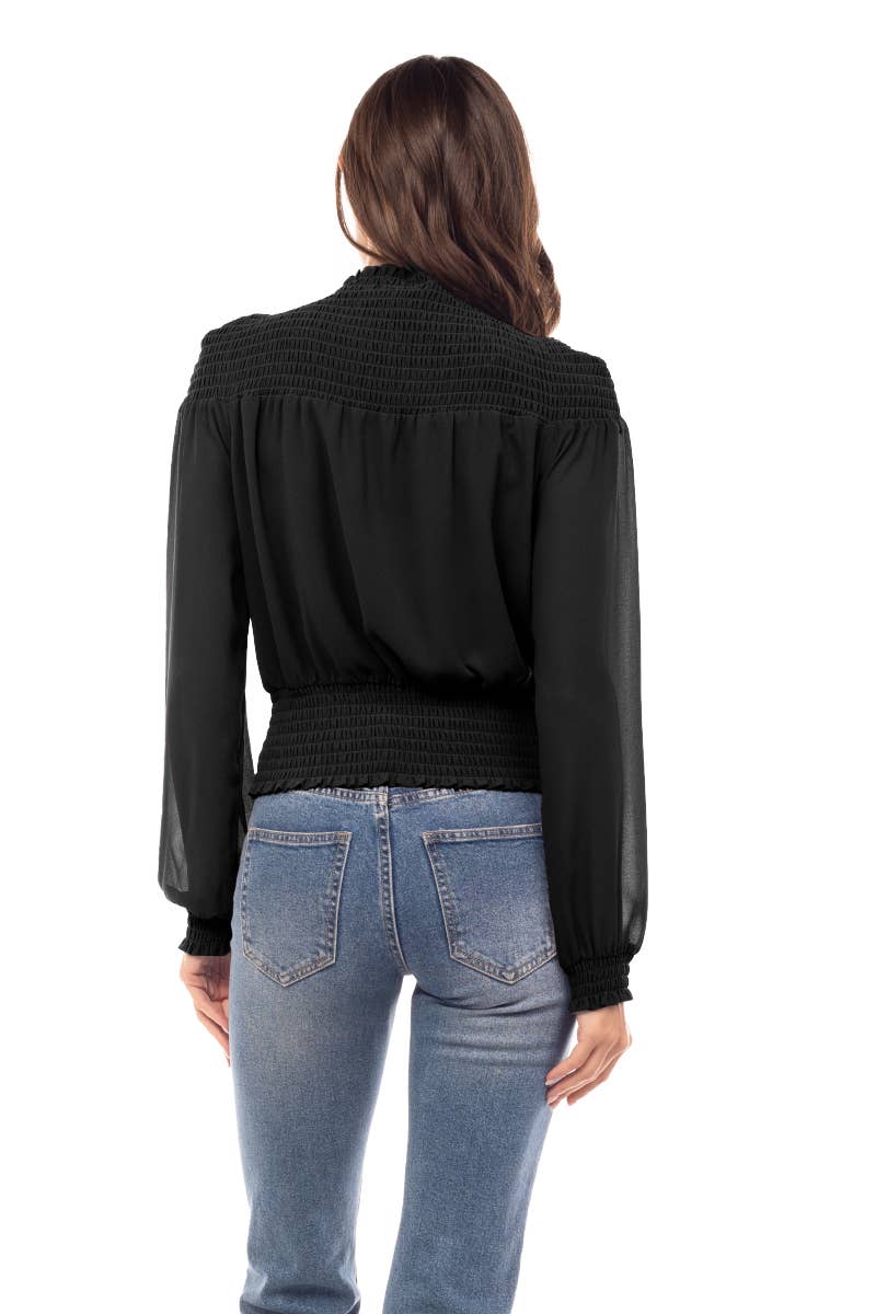Smocked Yoke Blouse - Black