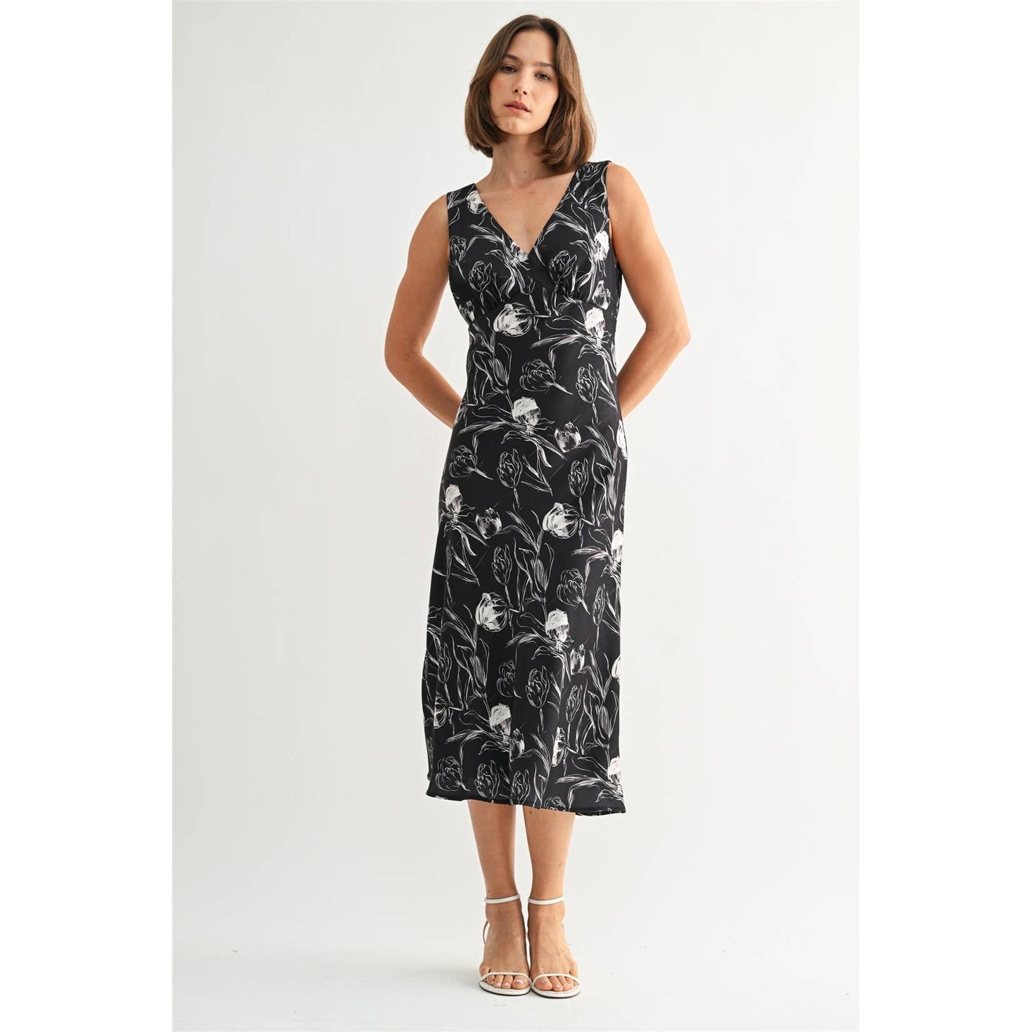 Black Satin Flower Dress