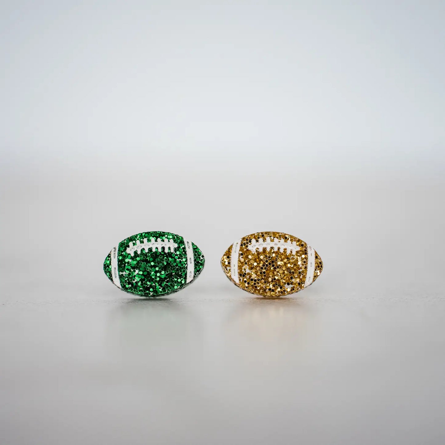 Green & Gold Glitter Hand Painted Football Studs