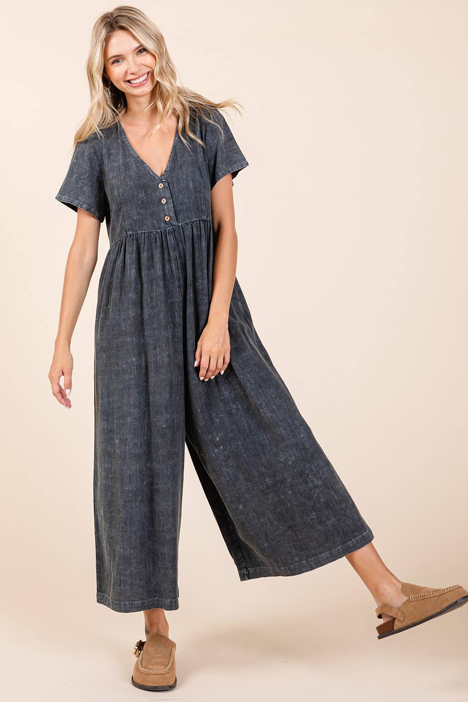 Mineral Wash Wide Leg Jumpsuit