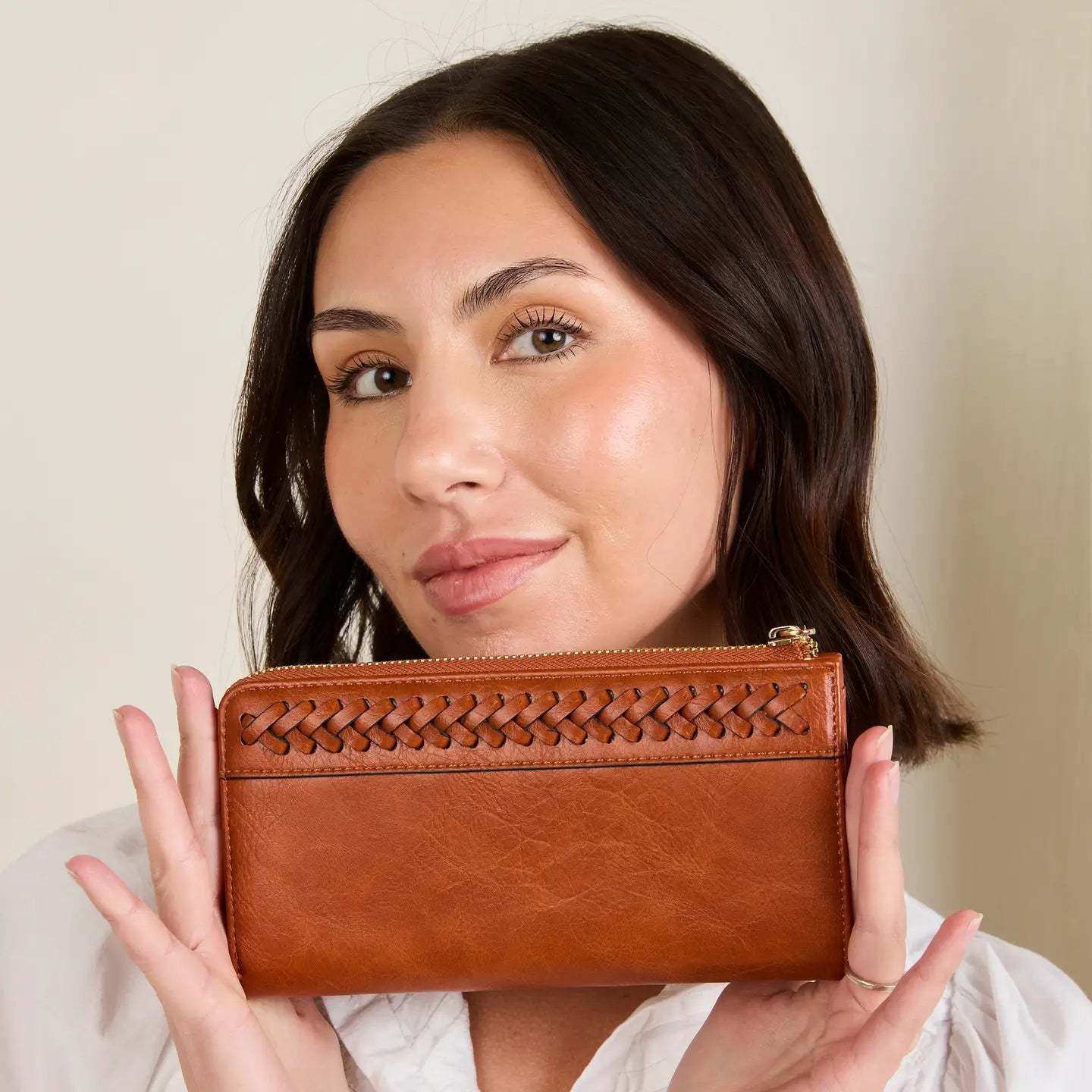 Gia Braided Wallet - Olive and Brown