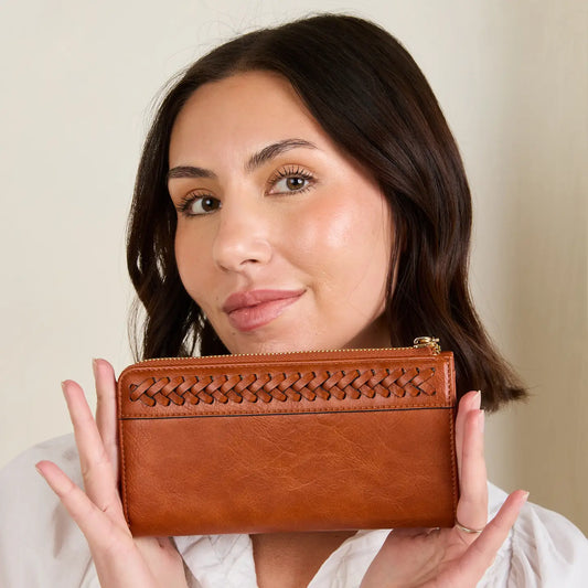 Gia Braided Wallet - Olive and Brown