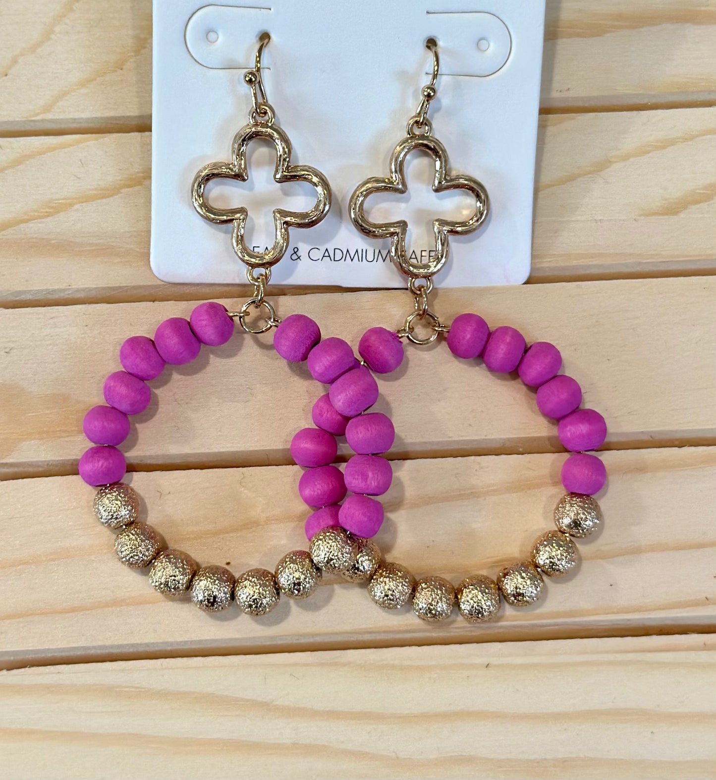 Wood Beaded Hoop with Clover - Four Colors