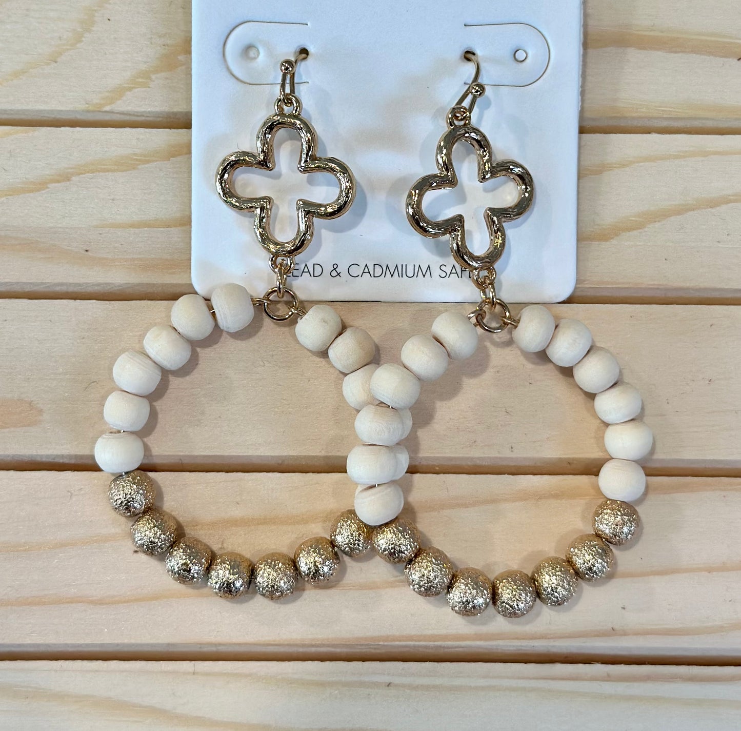 Wood Beaded Hoop with Clover - Four Colors