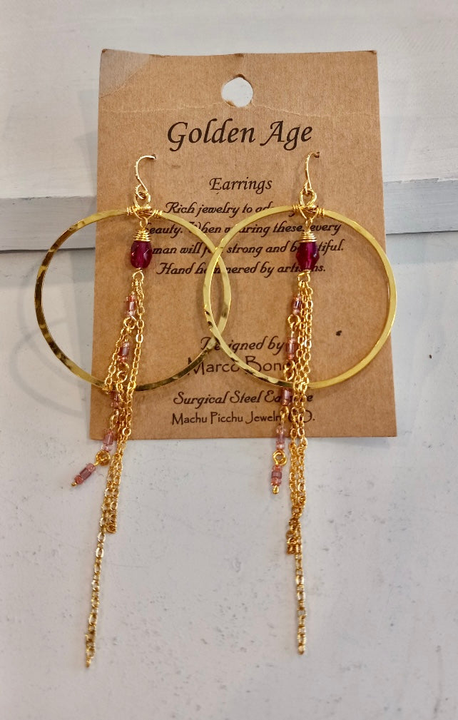 Hammered Boho Chain and Bead Earring
