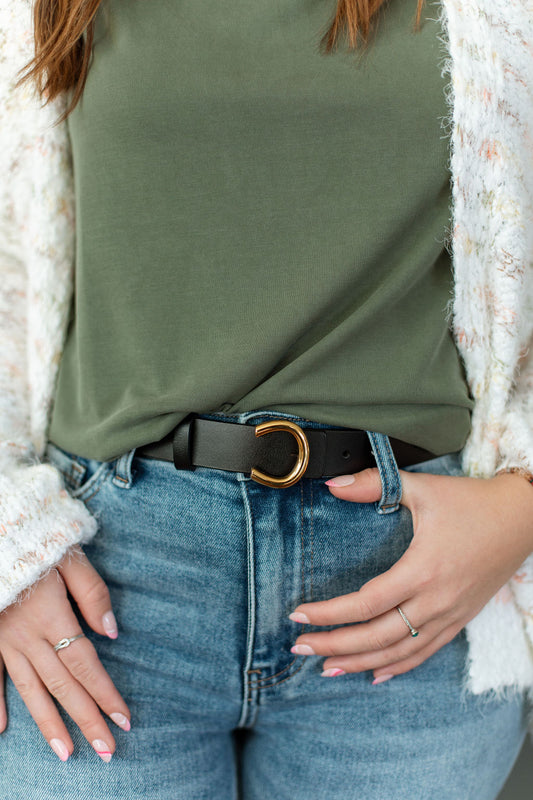 Minimalist Gold Horseshoe Belt: Black