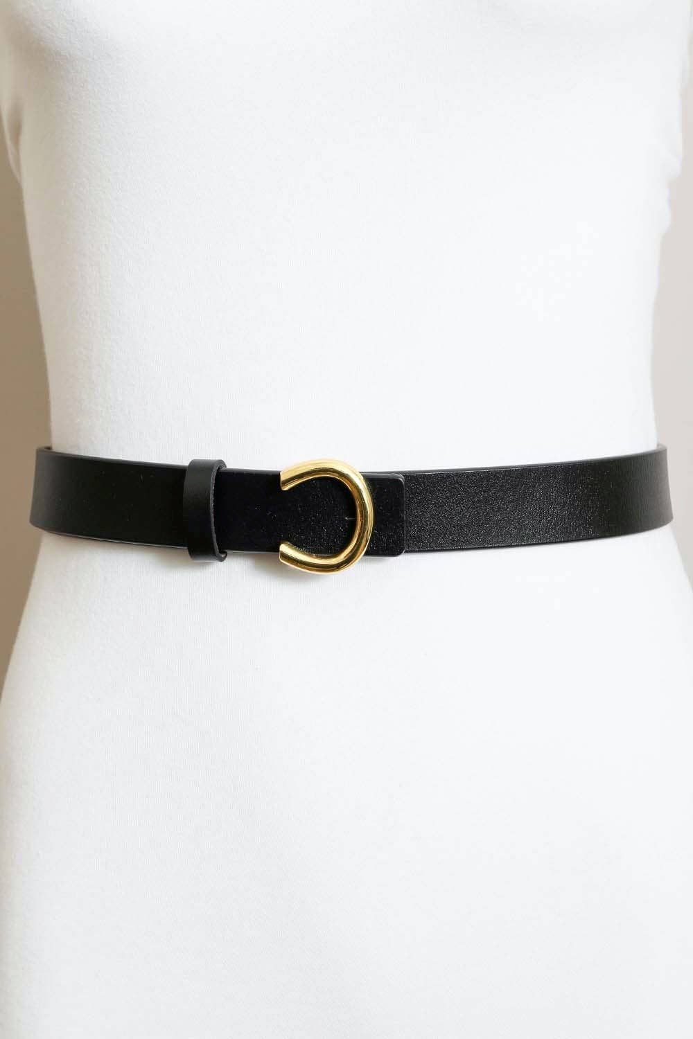 Minimalist Gold Horseshoe Belt: Black