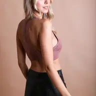 Seamless Front Lace Racerback Bralette - Black