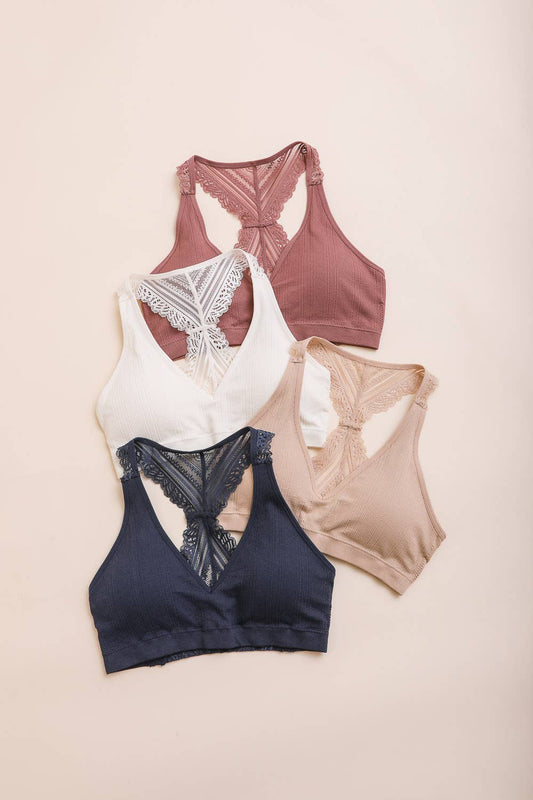 Seamless Front Lace Racerback Bralette - Ivory