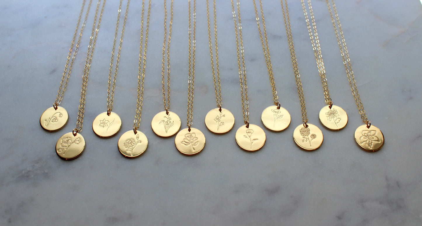 Gold Birth Flower Necklaces