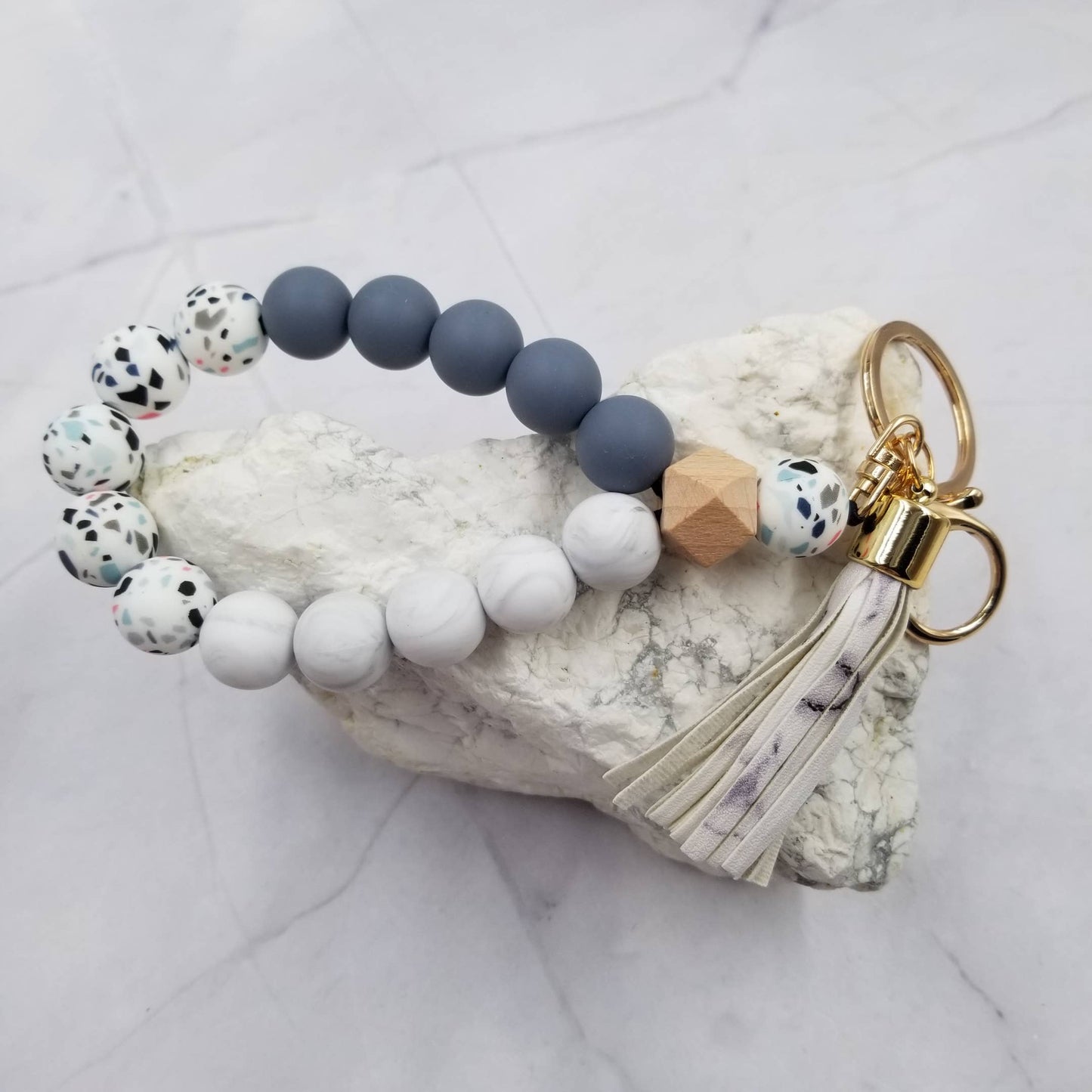 Tie Dye Silicone Bead Bangle Keychain - Several Styles