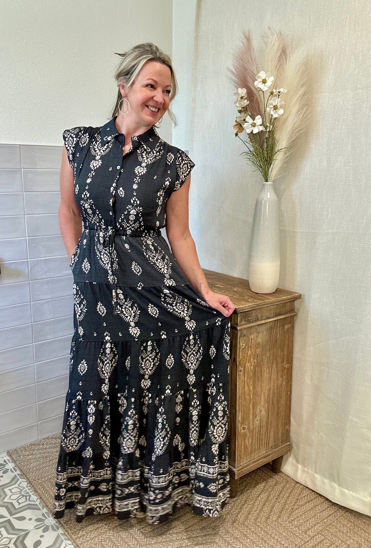 Soft Black Tiered Maxi Dress