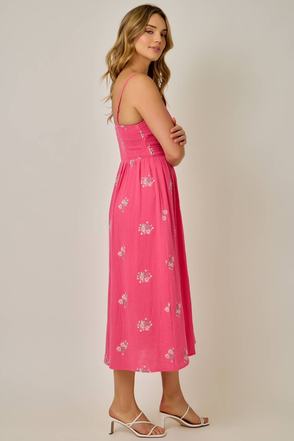 Fuchsia Gauze Smocked Dress