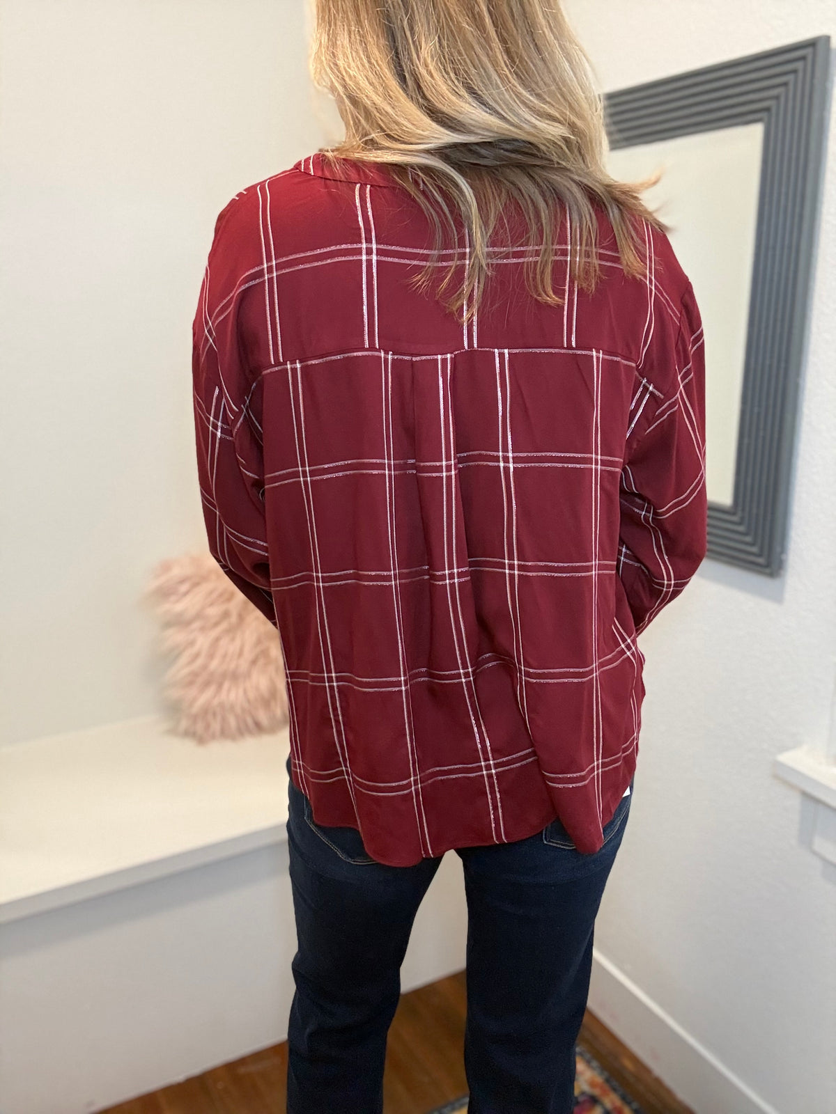 Twist Front Lurex Plaid Shirt