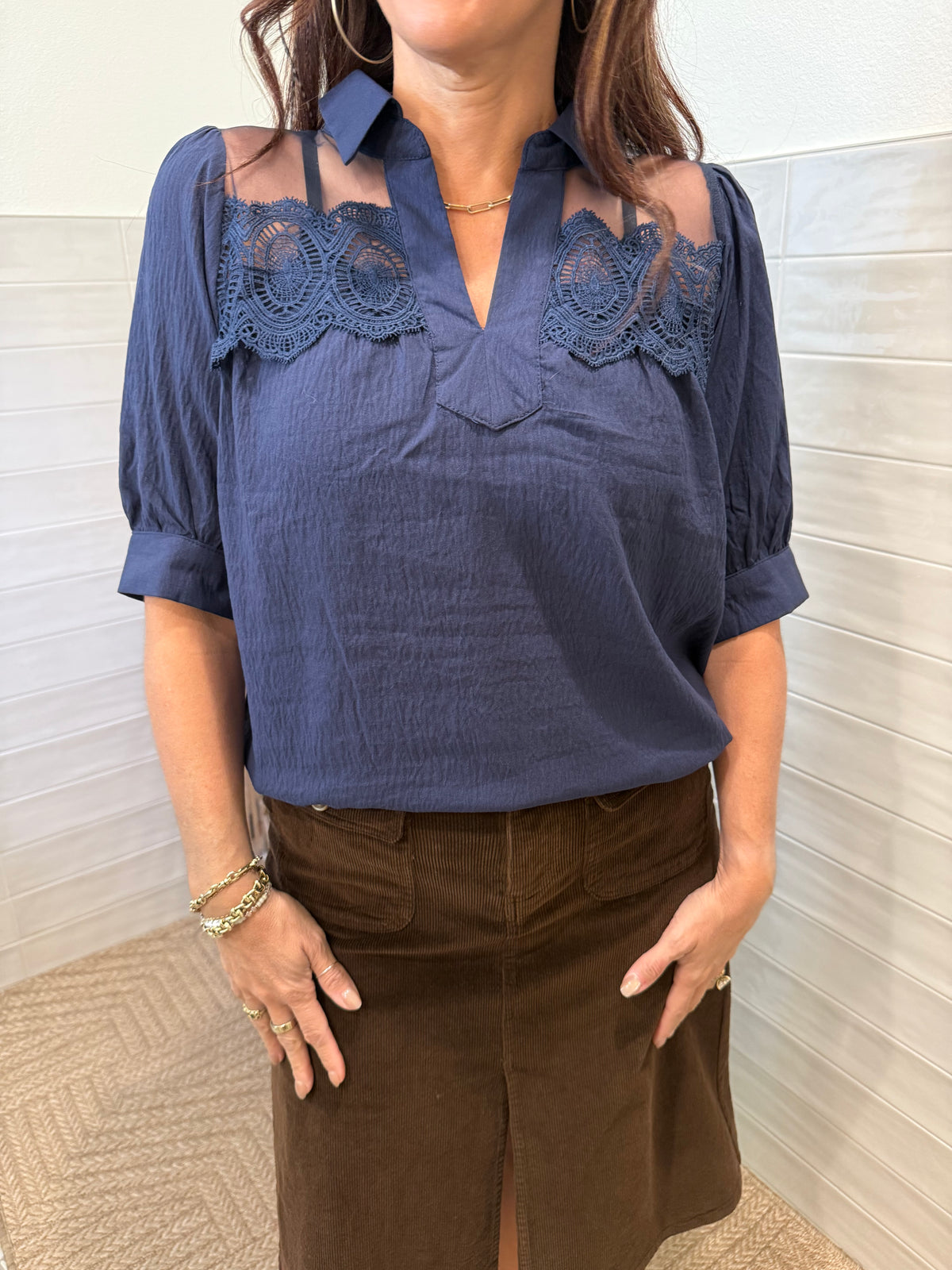 Navy Lace Blouse
