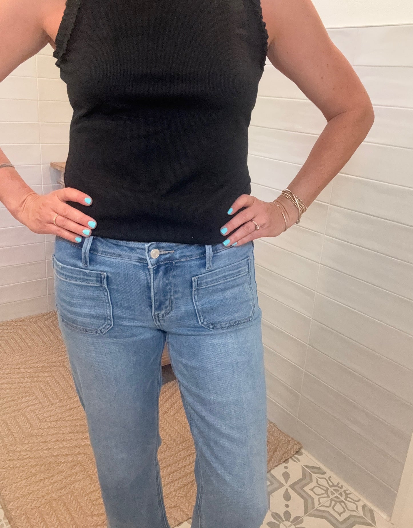 Patch Pocket Slim Wide Jeans