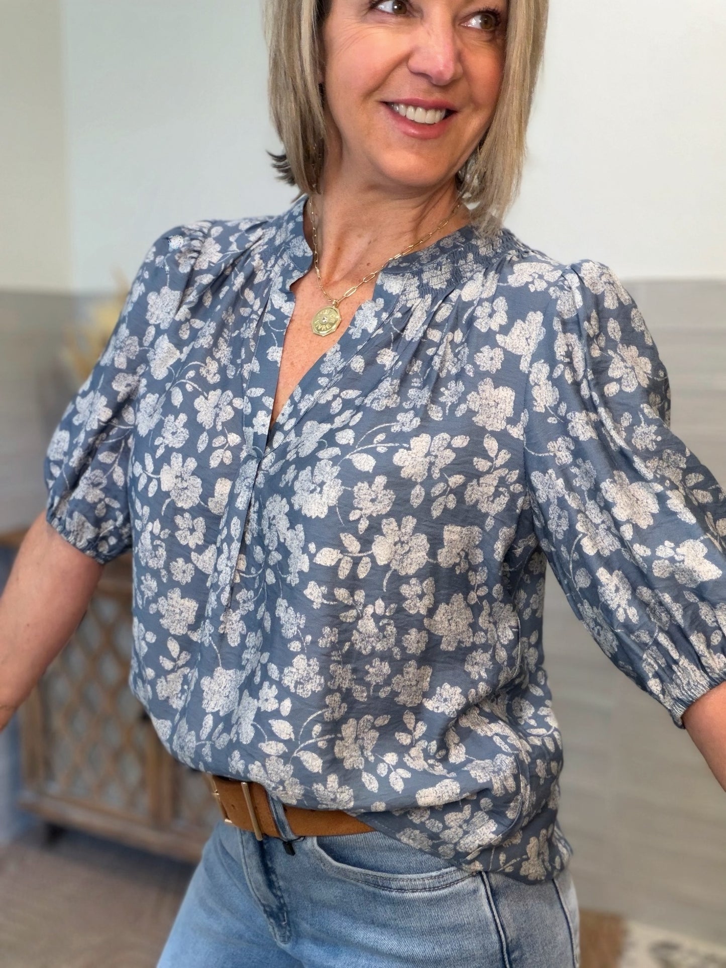 Smocked Blue Blouse