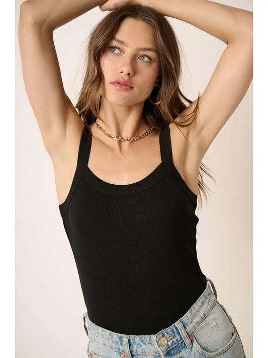 Soft Ribbed Square Neck Tank Tops - Four Colors