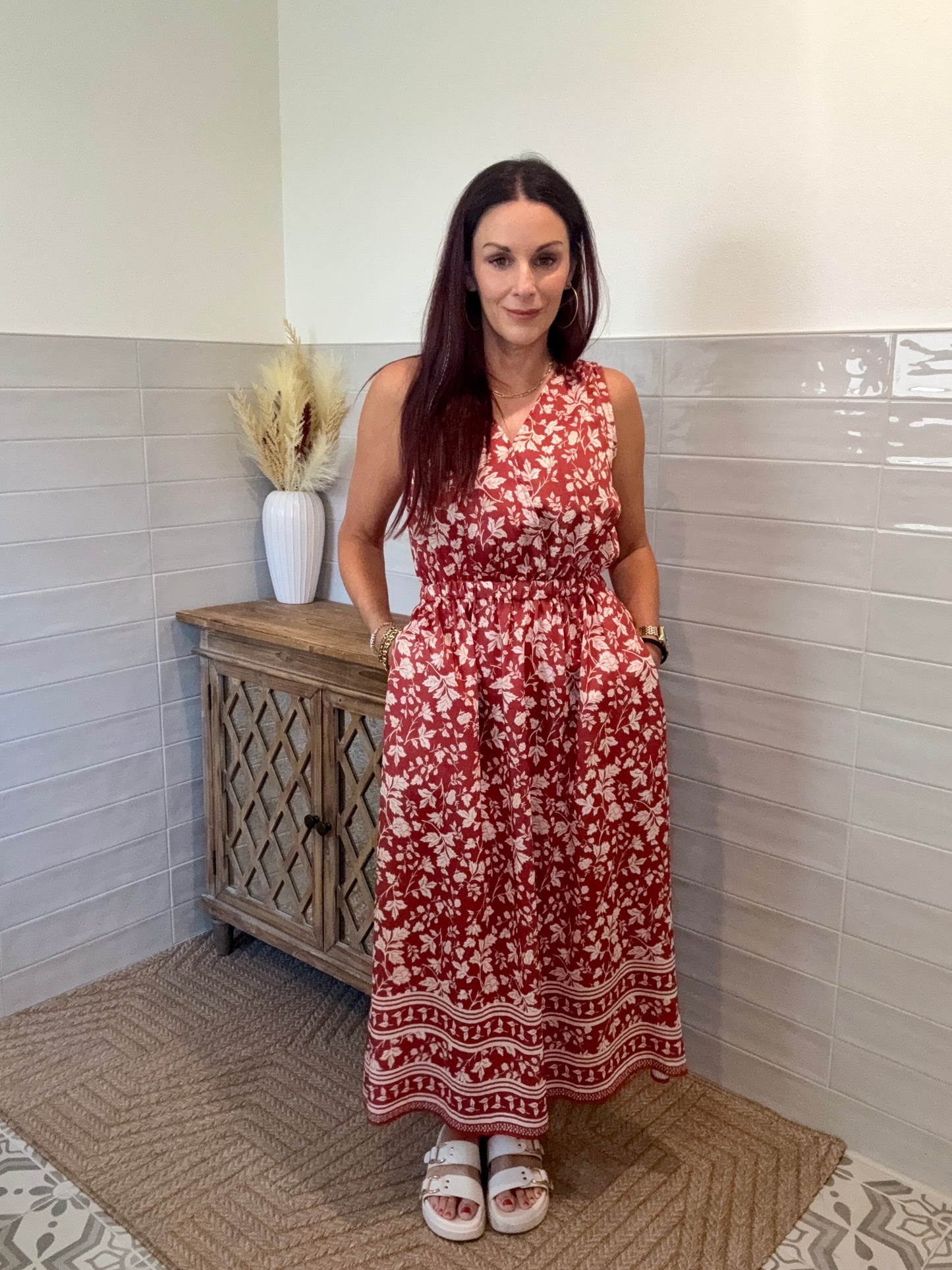 Red and Ivory Maxi Dress