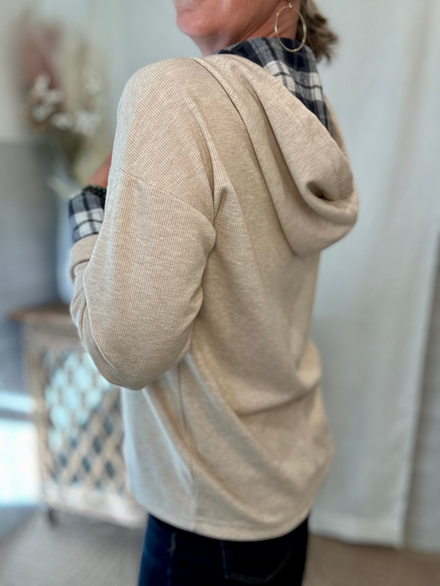 Taupe Plaid Hooded Jacket