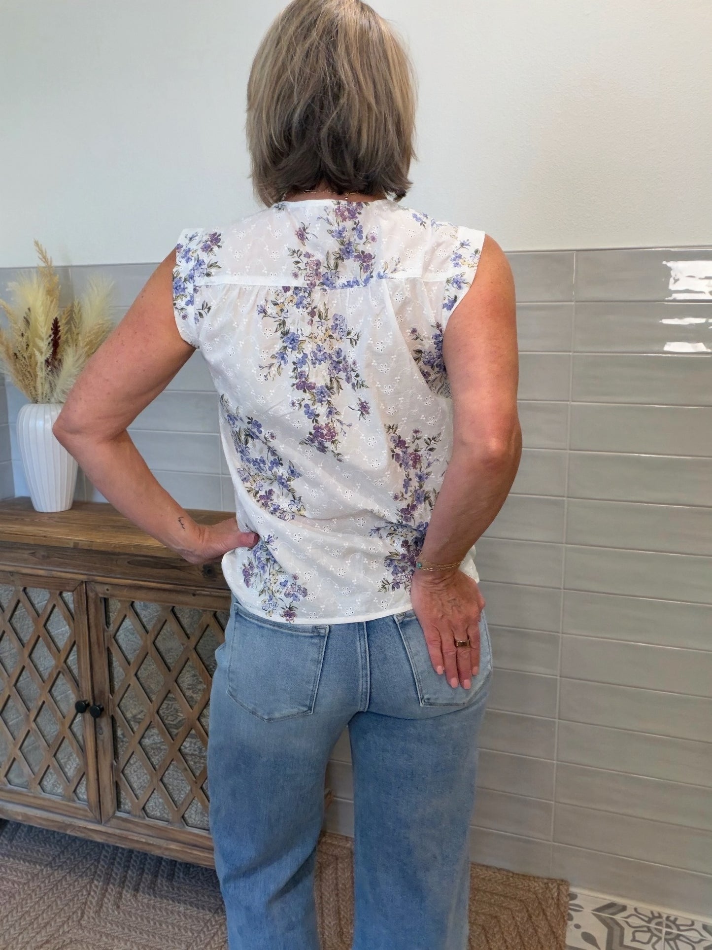 Ivory Lilac Floral Eyelet Blouse