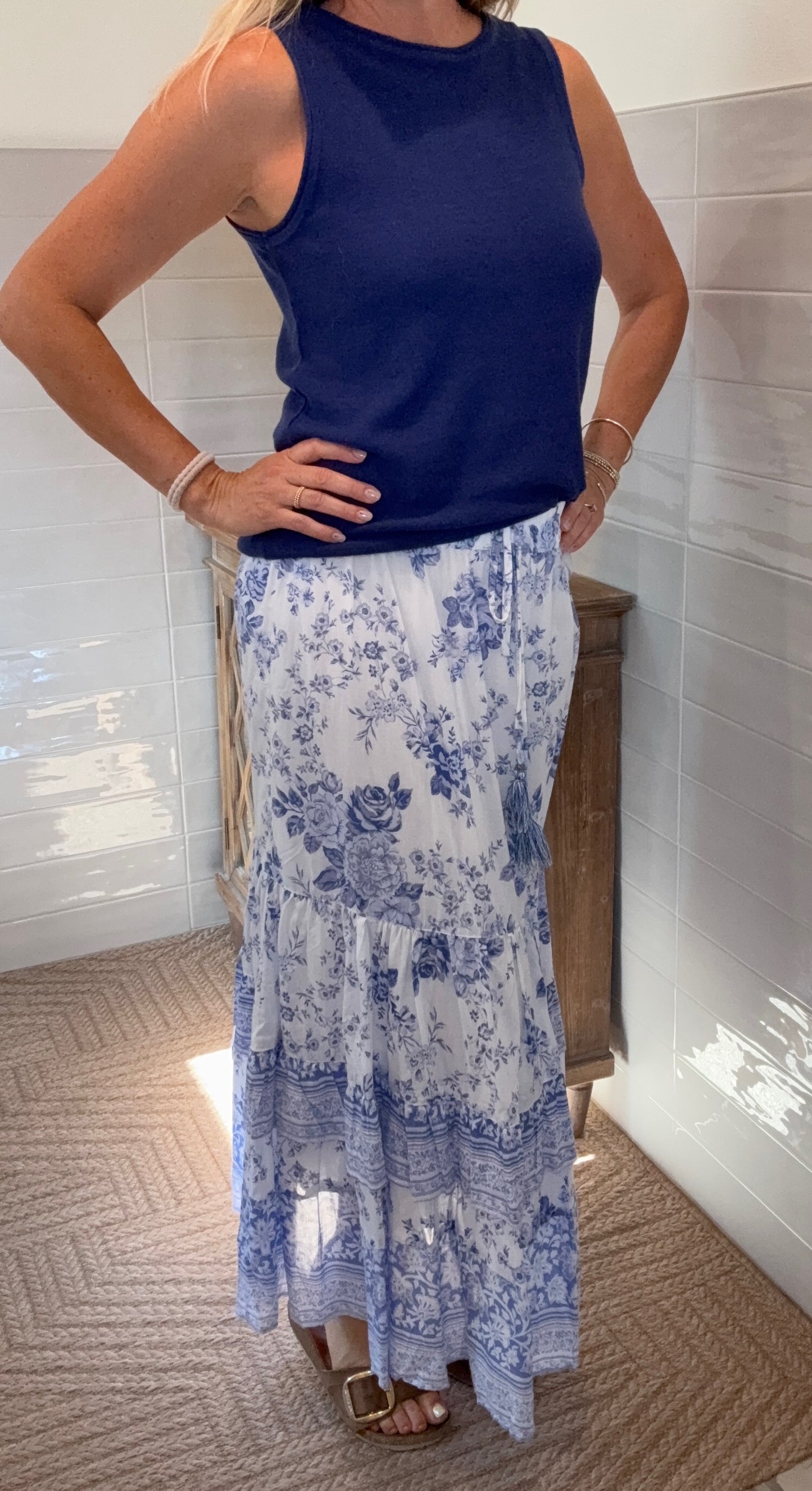 Blue and Ivory Maxi Skirt
