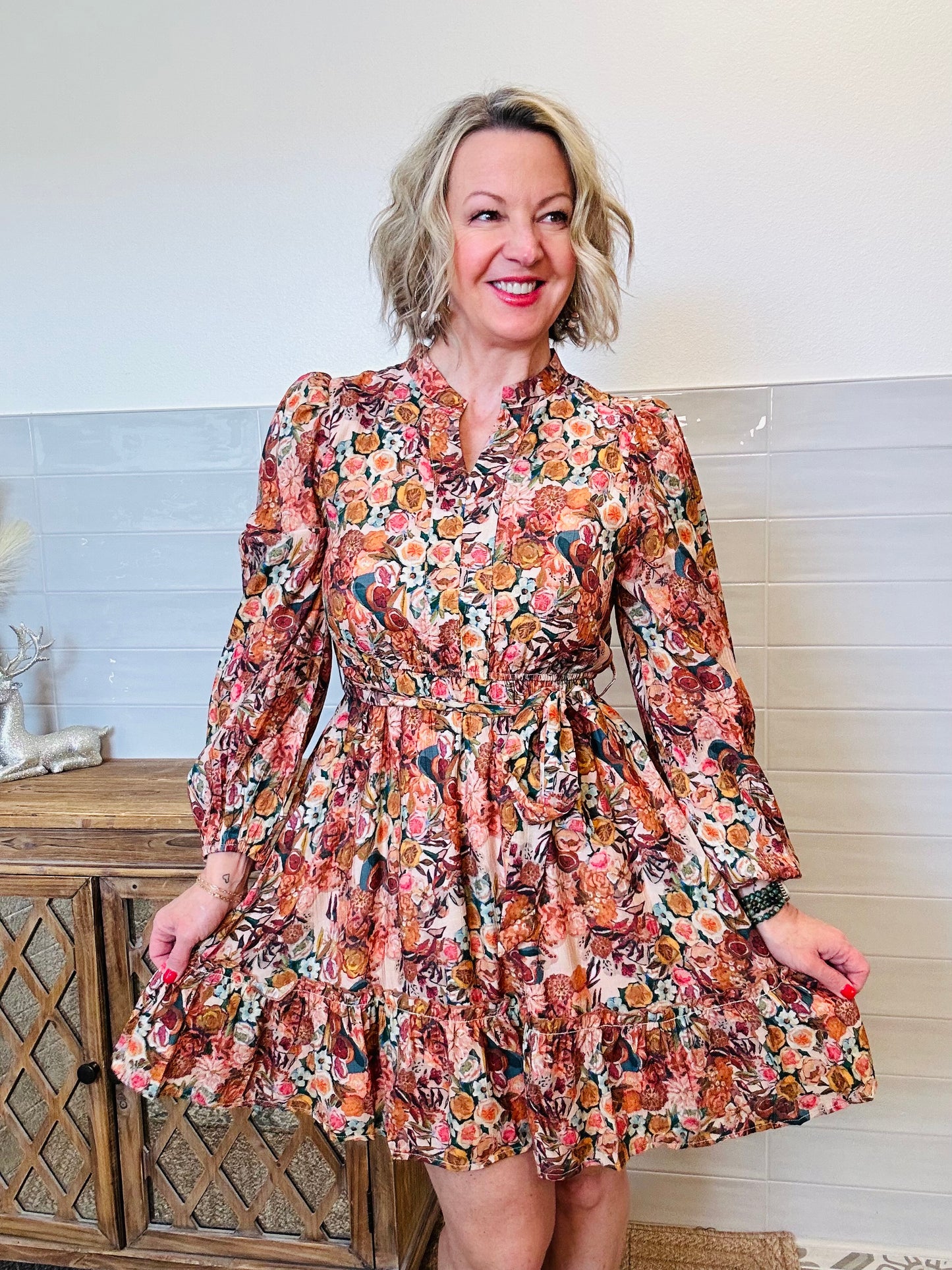 Fall Floral Belted Dress