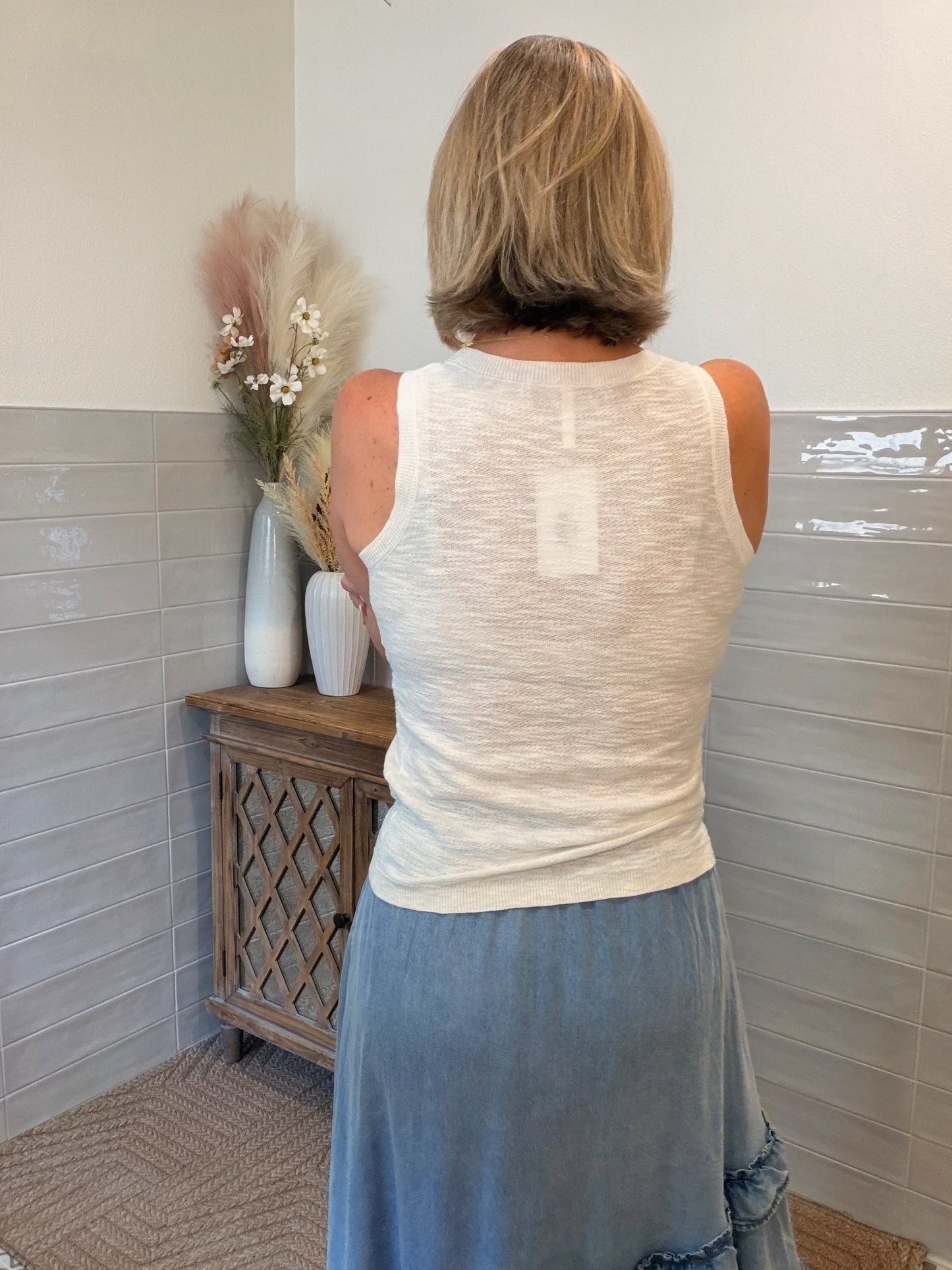 Ivory Sleeveless Knit Top
