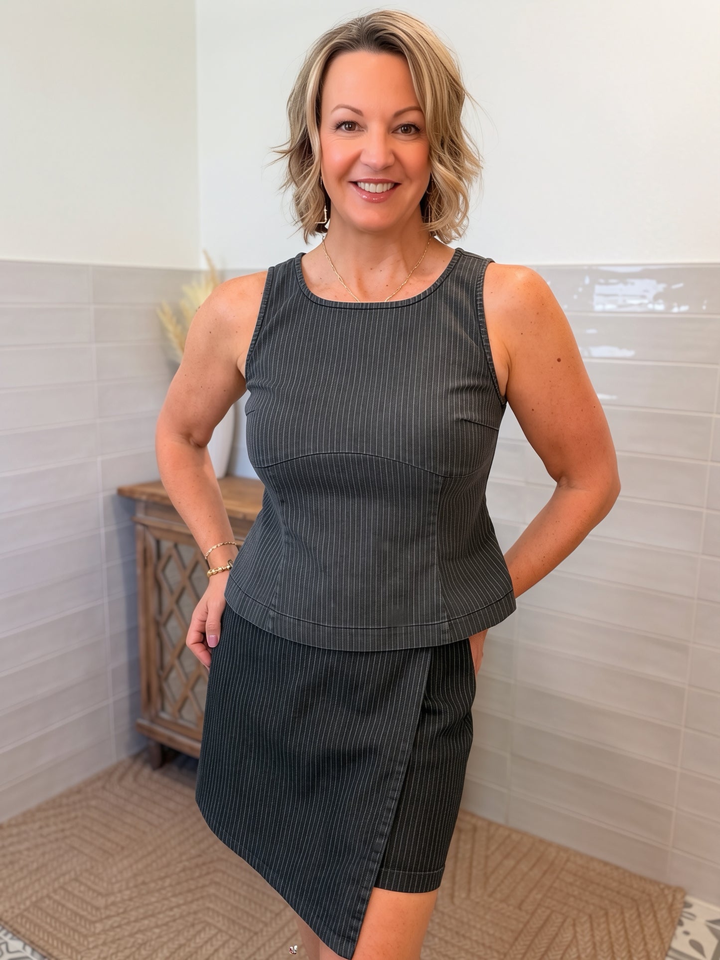Pinstriped Sleeveless Top