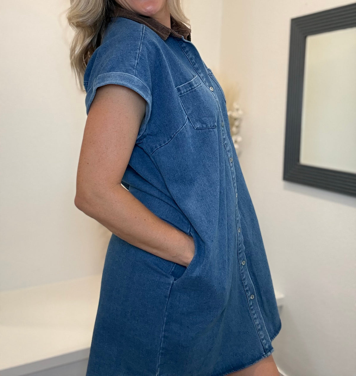 Contrast Collar Denim Dress