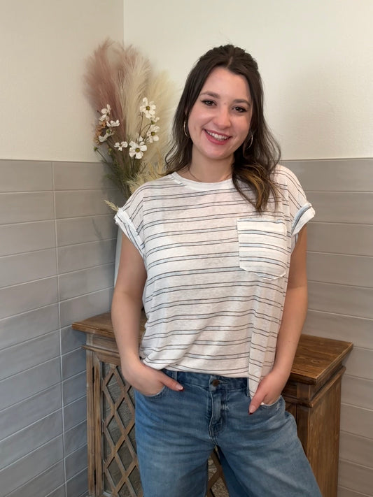 Blue Washed Striped Top