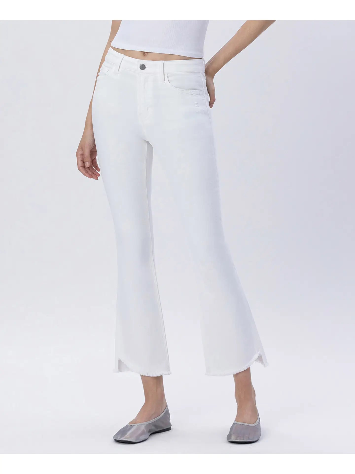 High Rise Crop Flare Jeans - White
