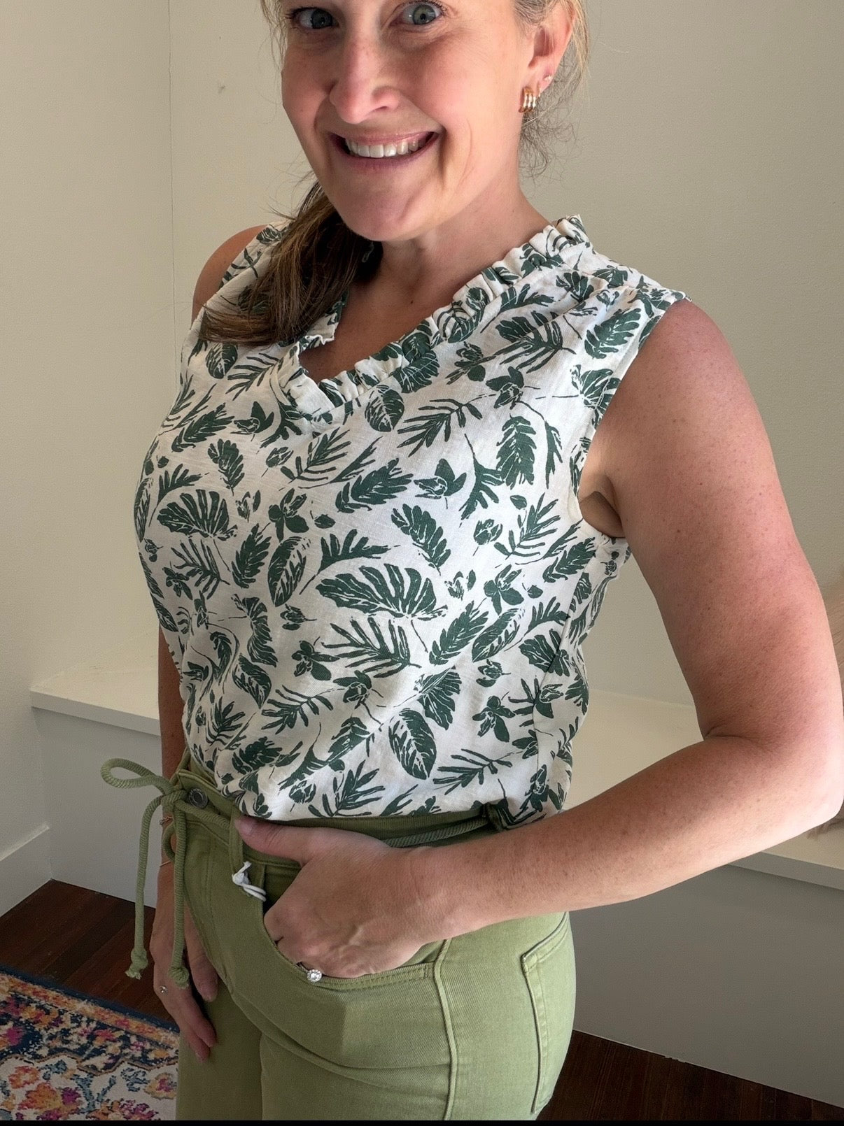 Tea Green and Ivory Blouse