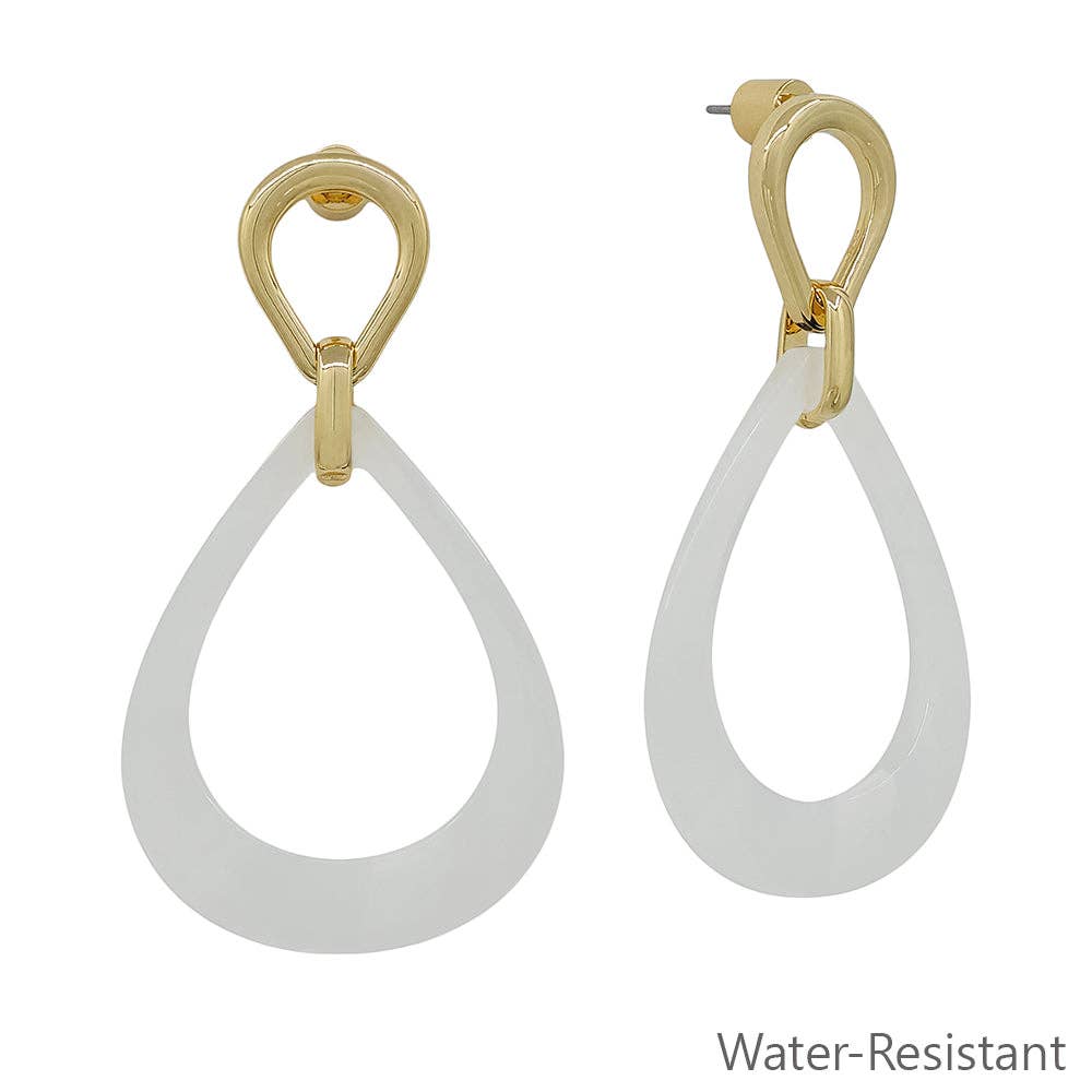 Water Resistant White Teardrop Earrings