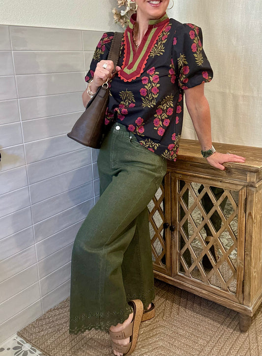 Embroidered Ankle Pants